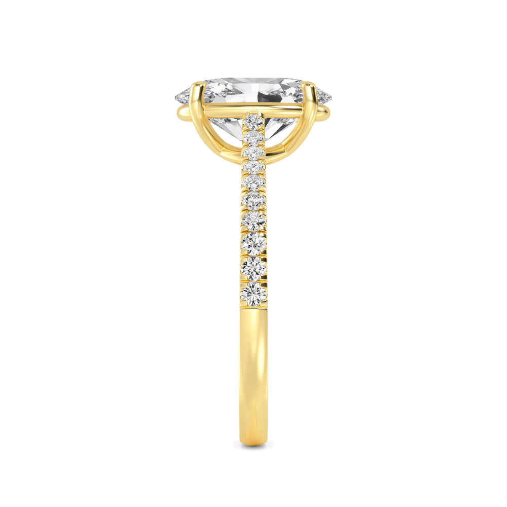 Oval Pave Solitaire Ring - yellow gold - side/angle view