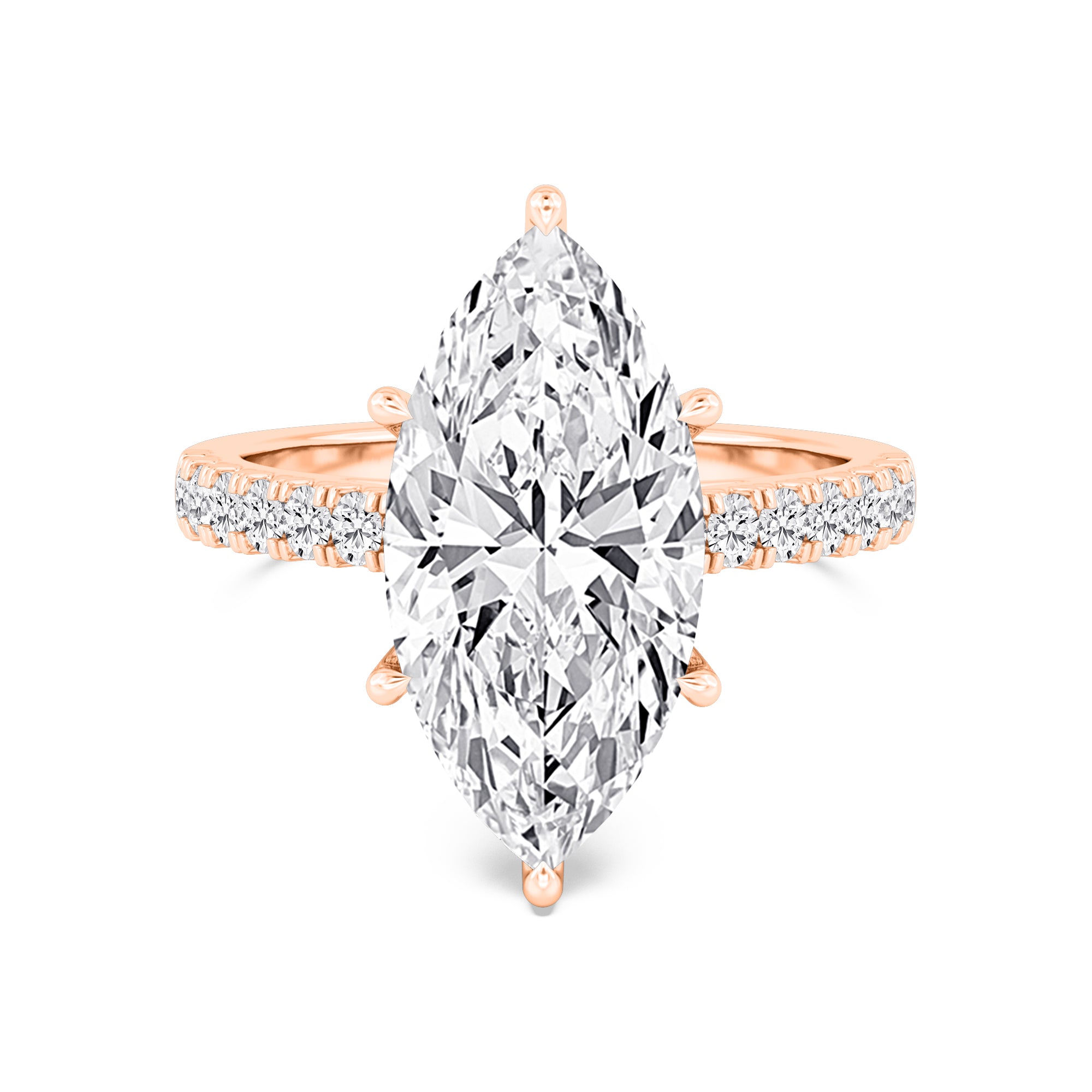 5.10ct Marquise Pave Solitaire - rose gold - front view