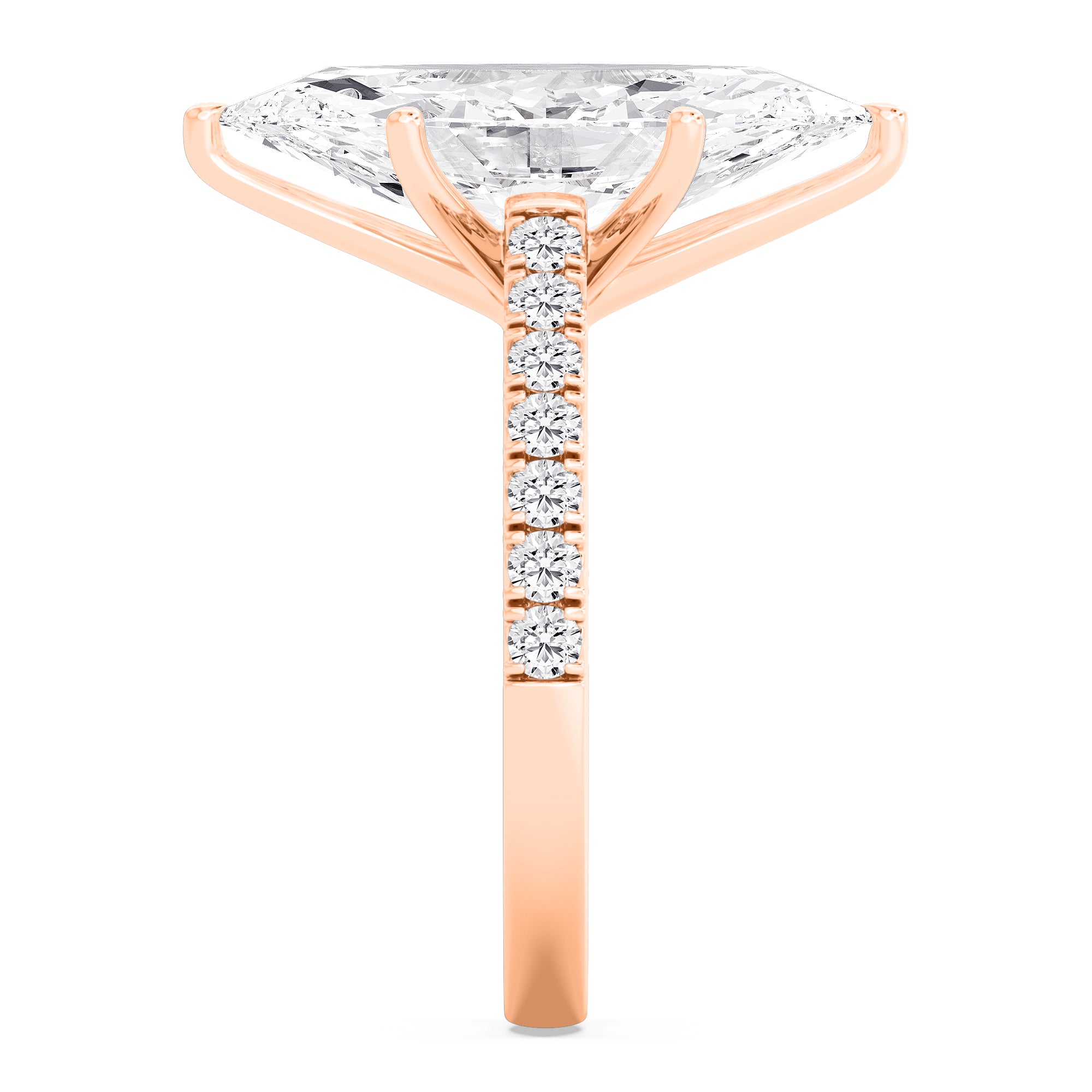 5.10ct Marquise Pave Solitaire - rose gold - side/angle view