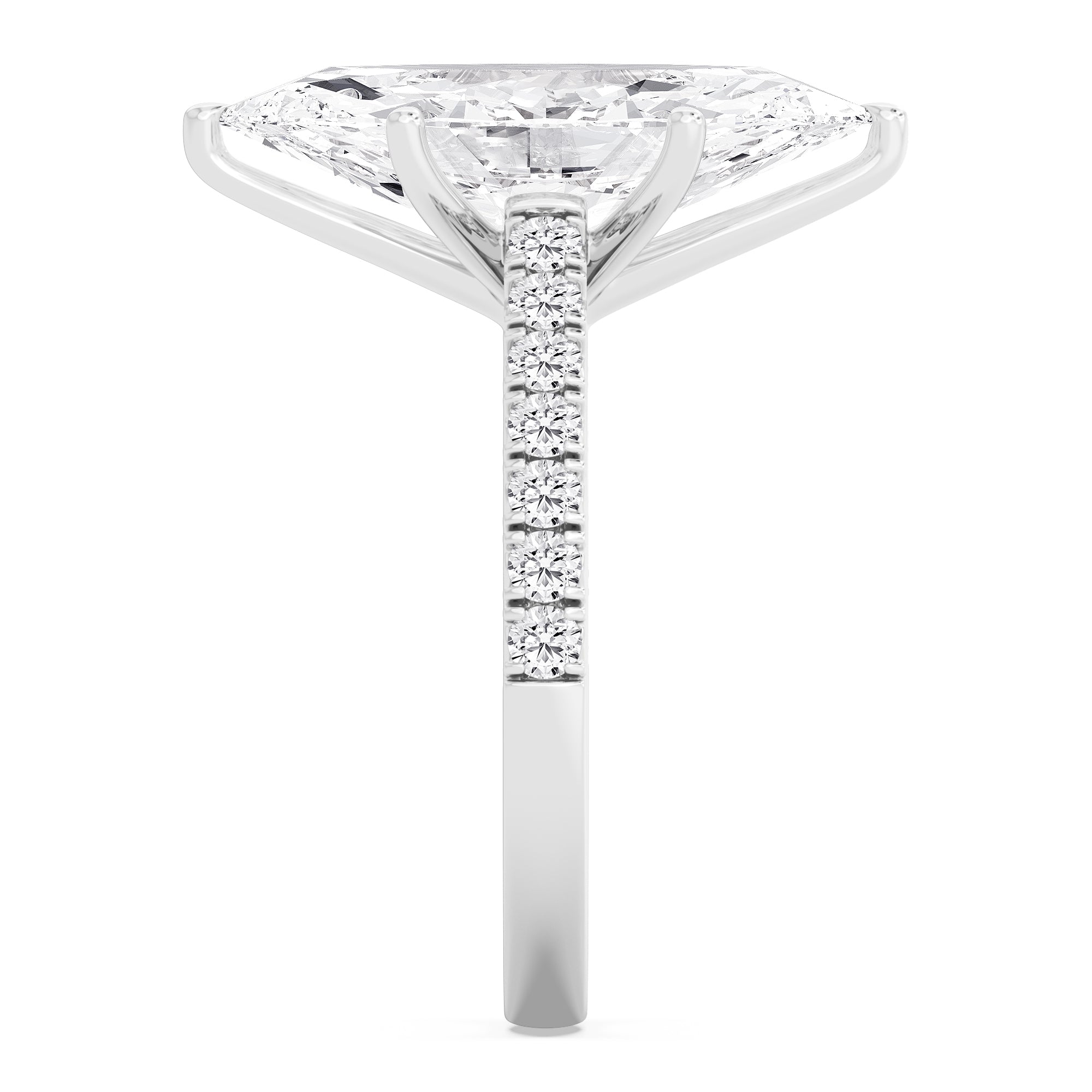 5.10ct Marquise Pave Solitaire - white gold - side/angle view