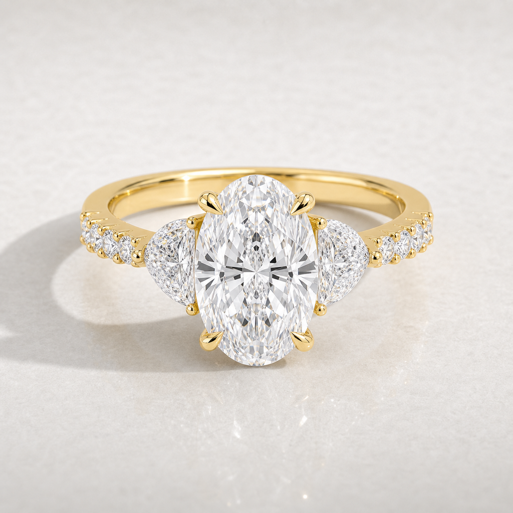 Allegra Moval Hidden Halo Engagement Ring - 14ct yellow gold product-only view 1