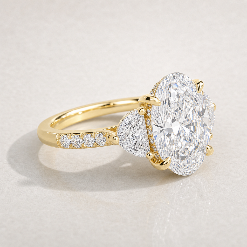 Allegra Moval Hidden Halo Engagement Ring - 14ct yellow gold product-only view 2